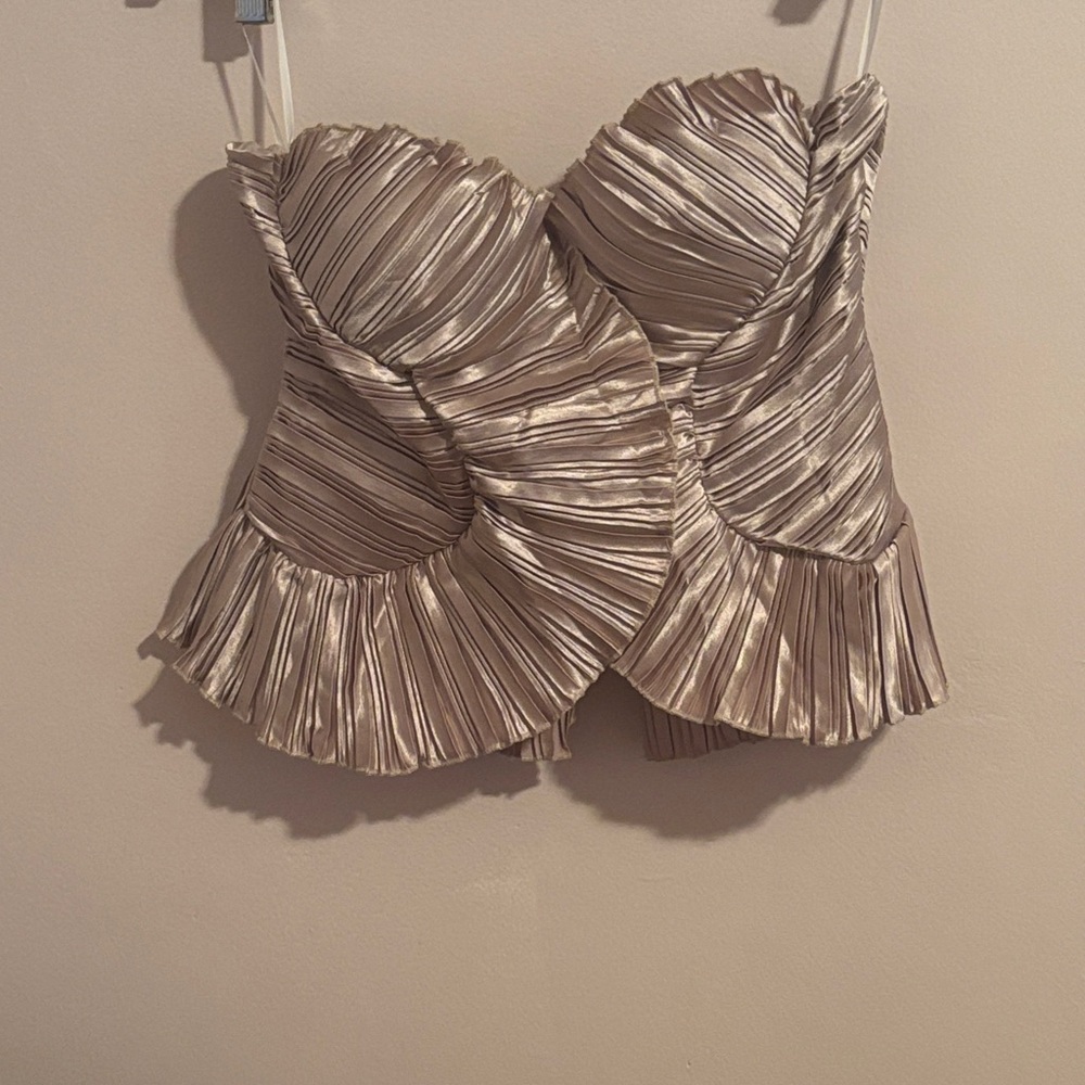 SHEIN Metallic Pleated Bustier Top - Gold